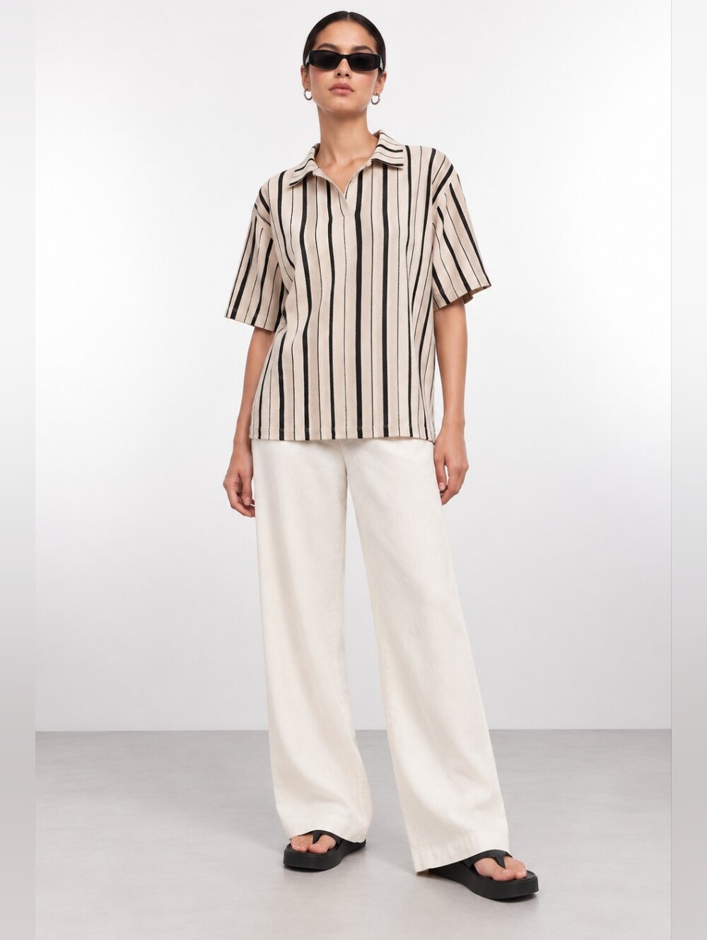 ASOS Women’s Oversized Striped Collared Top – Size XL Casual